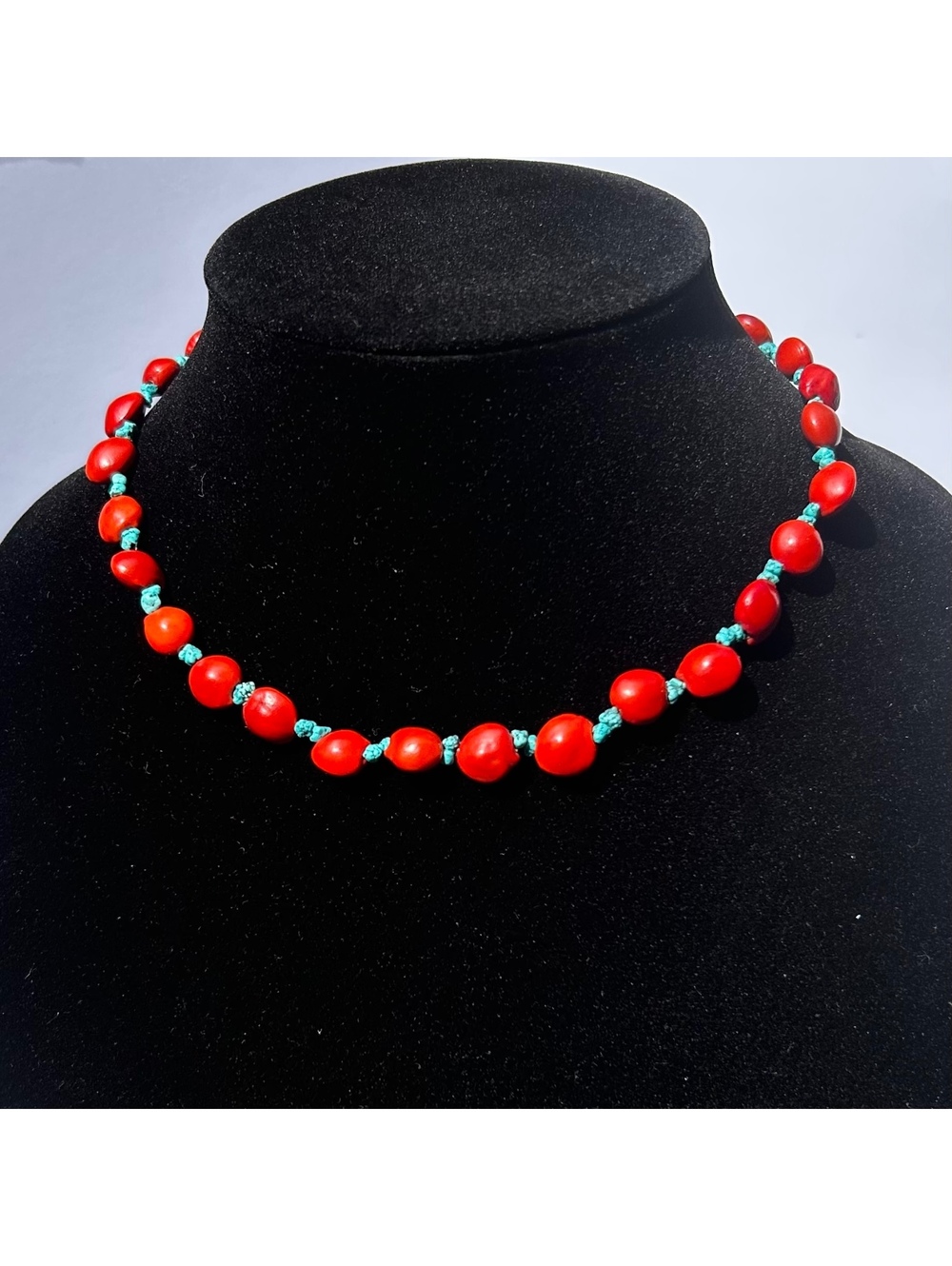 Vintage Native American Jewelry - Mescal Bean and Turquoise - 17” Necklace